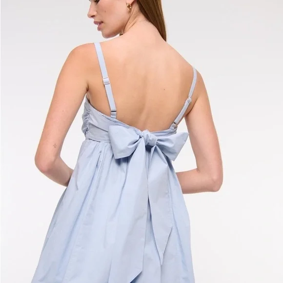 BNWT Abercrombie Pale Blue Mini Sleeveless Bubble Dress with Bow Detail M - Picture 2 of 5